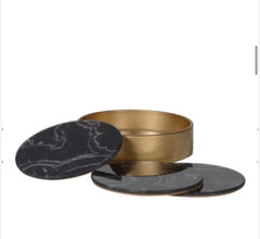 Set of 4 Marble Effect Glass Coasters with Holder