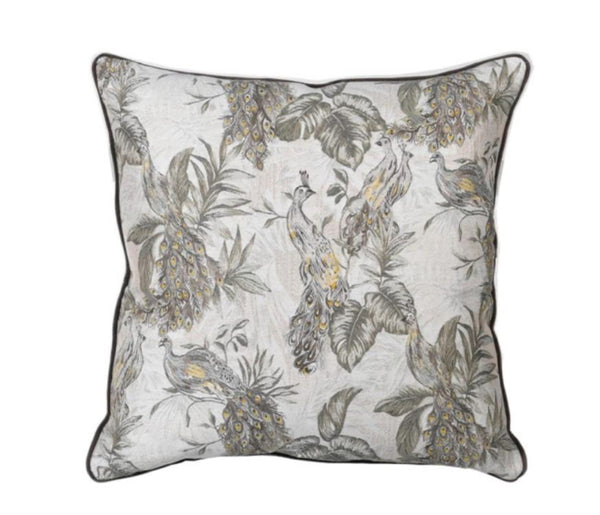 Taupe Mustard Peacock Cushion Cover