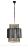 Black and Rattan Effect Metal Pendant Light