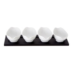 Set of 4 White Oval Snack Bowl on Mat blk